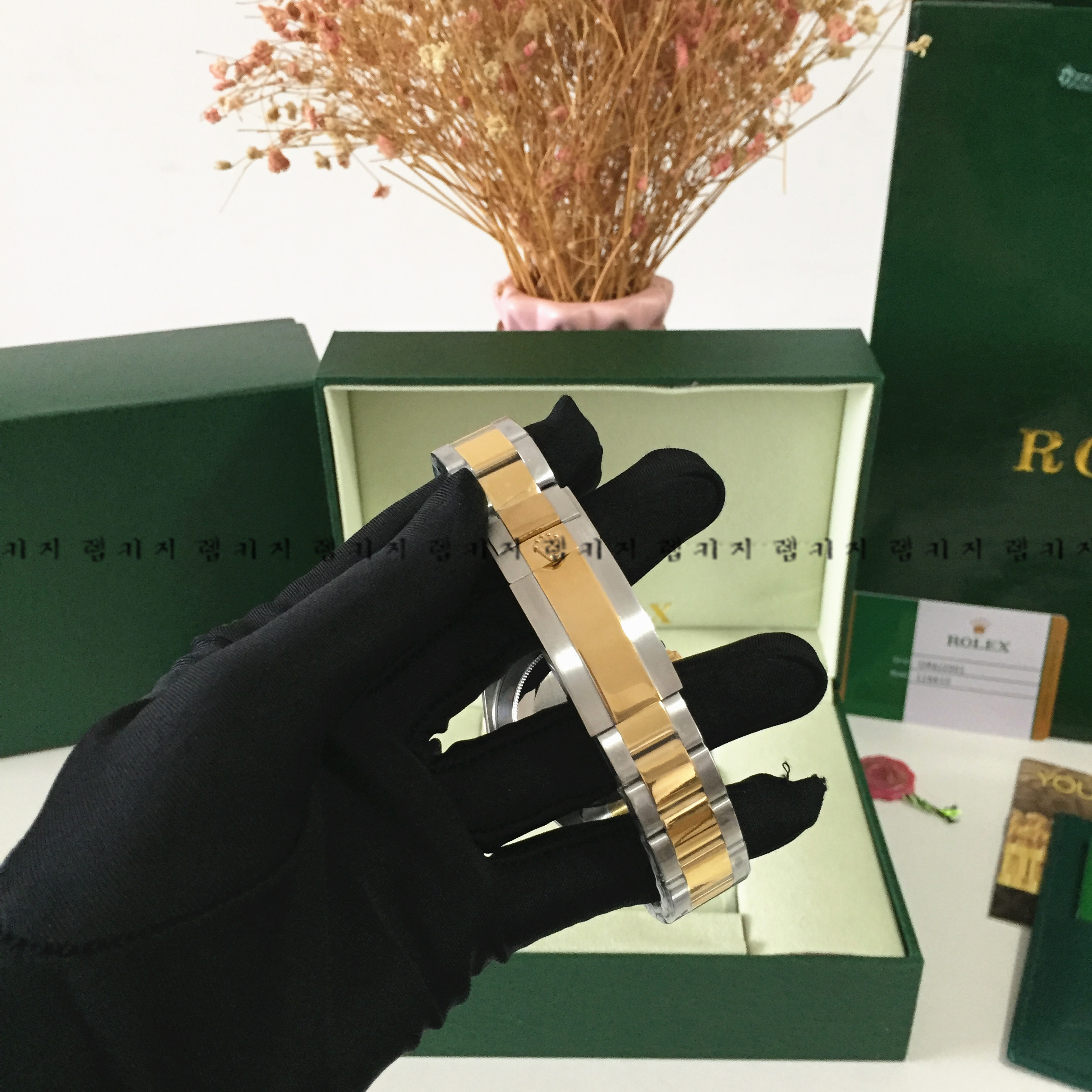 로렉스 데이토나 콤비 블랙 크로노그래프 메탈시계 + 우레탄시계